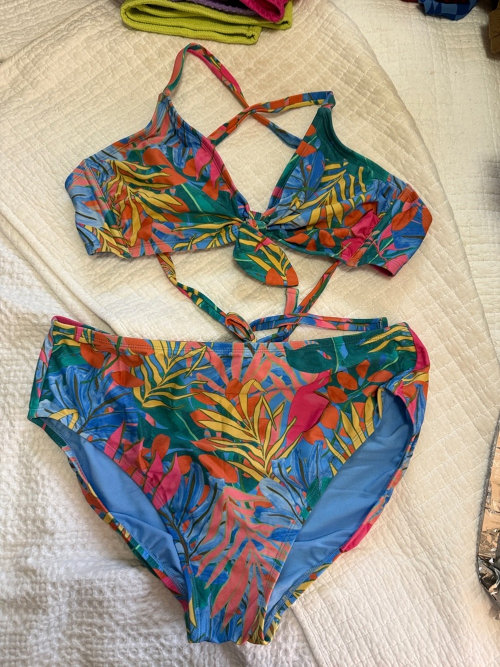Kona Sol Tropical Leaf Print Bikini Set